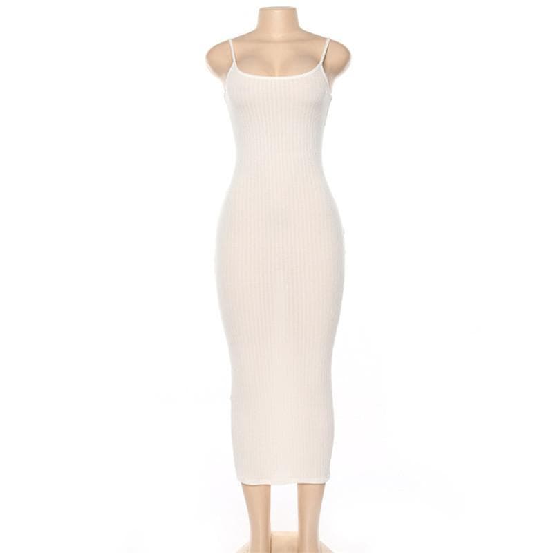 Ribbed Scoop Neck Contrast Trim Spaghetti Strap Midi Dress 5