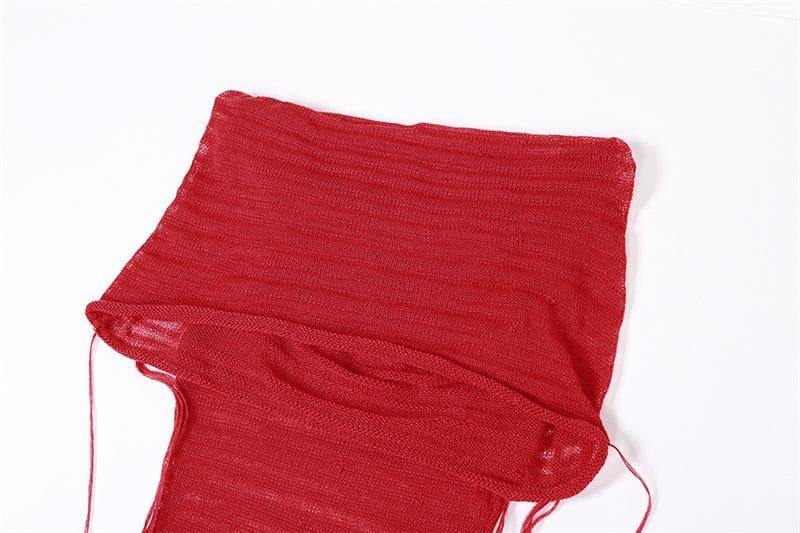 Hooded Sheer Mesh Ribbed Knit Scarf Neck Sleeveless Maxi Dress 8