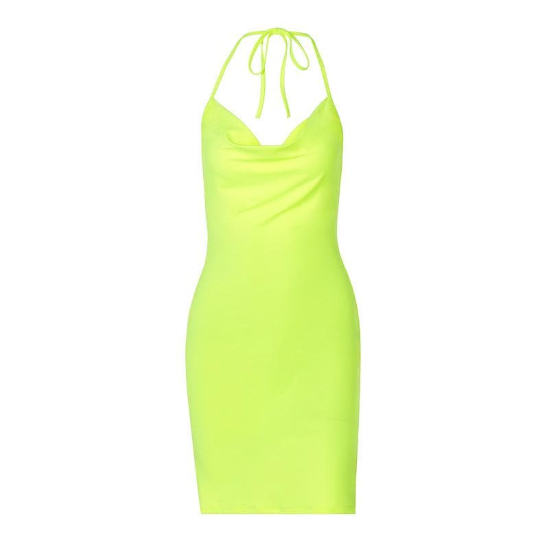 Halter Cowl Neck Tie Back Bodycon Mini Dress