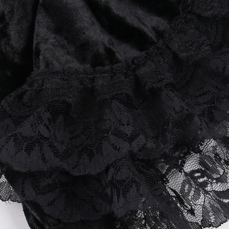 Sleeveless Velvet Lace Hem Ruffle Lace-Up Mini Dress 7