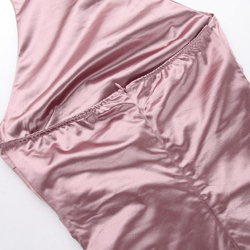 Ruched Satin Zip Up Halter Backless Slit Maxi Dress 7