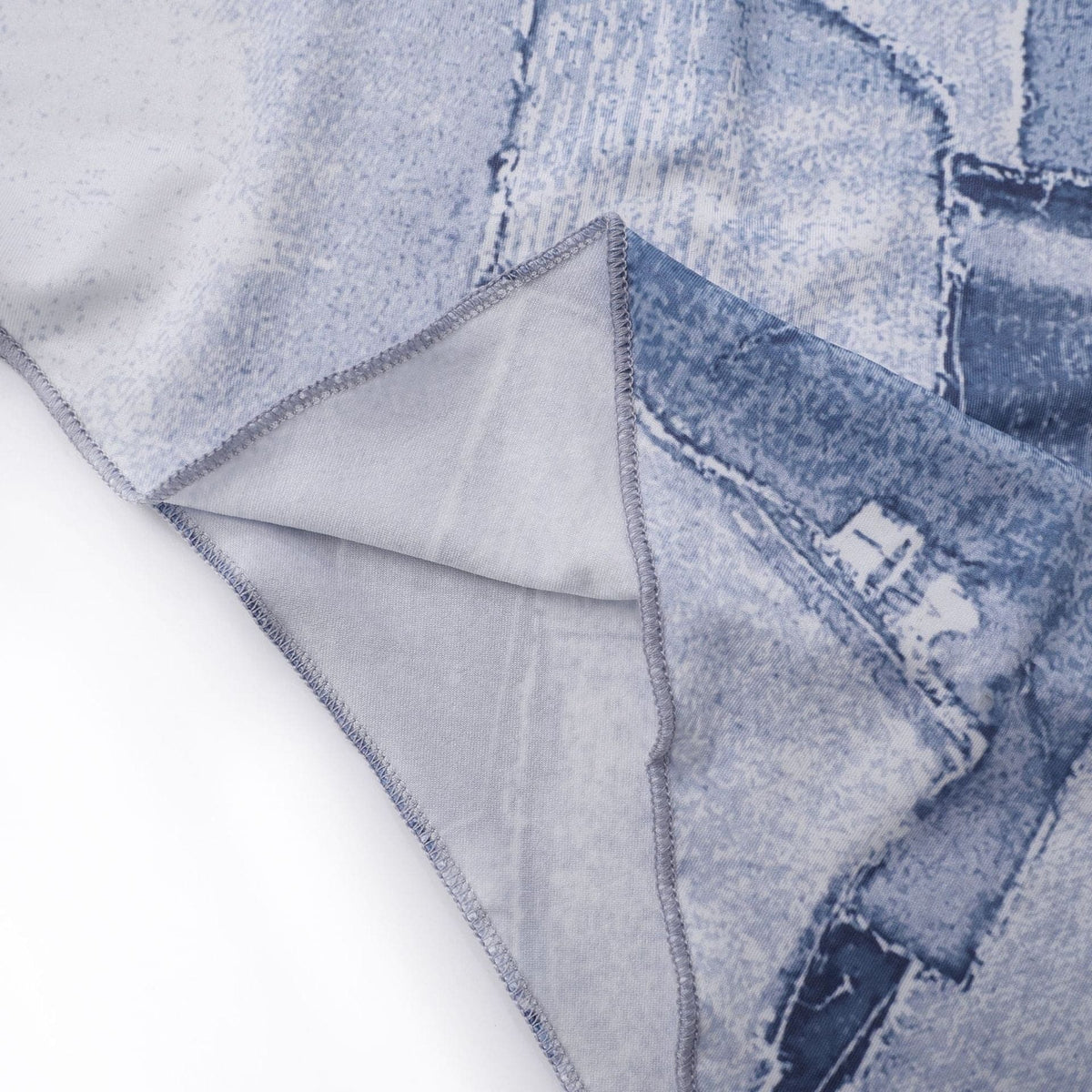 Strapless Denim Patchwork Ruched Drawstring Asymmetric Hem Mini Dress 8