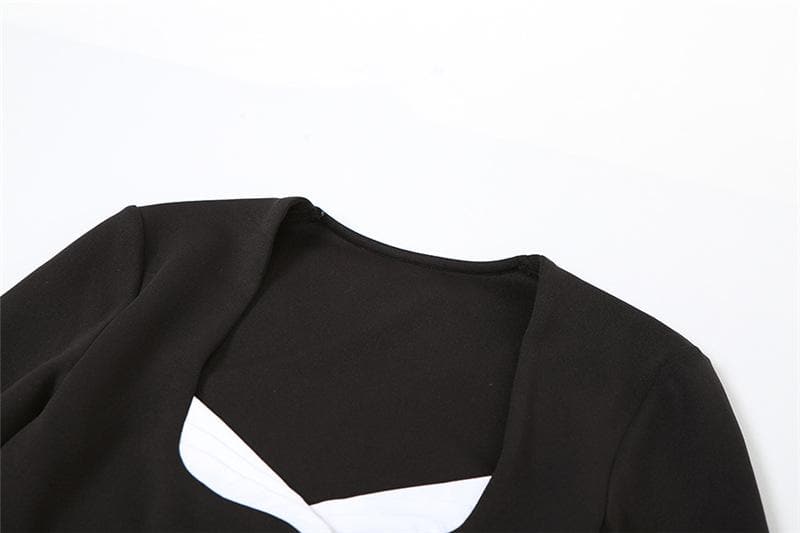 Long Sleeve U Neck Contrast Panel Button Front Bodycon Mini Dress 4