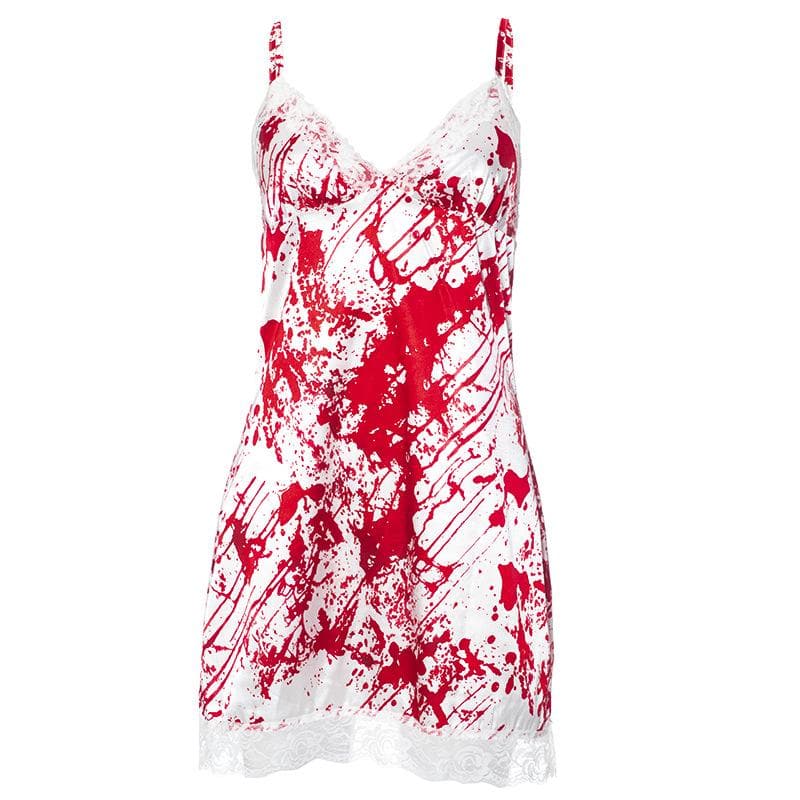 Lace Trim V Neck Splatter Print Cami Slip Mini Dress