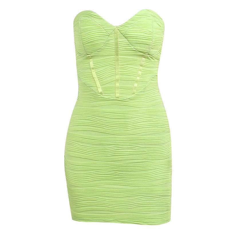 Strapless Sweetheart Neck Corset Boning Horizontal Ruched Bodycon Mini Dress 2
