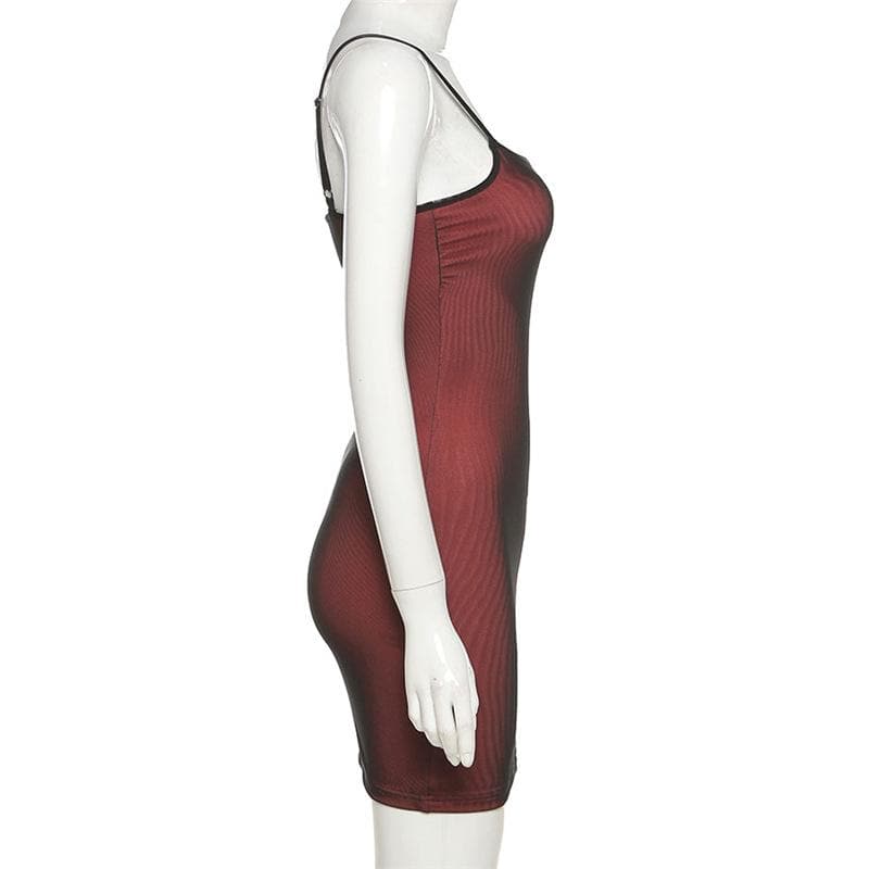 Square Neck Spaghetti Strap Ribbed Knit Side Slit Bodycon Mini Dress 3