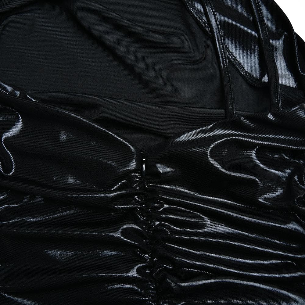 One Shoulder Asymmetric Neck Side Seam Ruched Zip Detail Floor Length Maxi Dress 9
