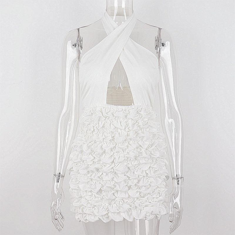 Crossover Halter Keyhole Cutout Tiered Ruffle Mini Dress 2
