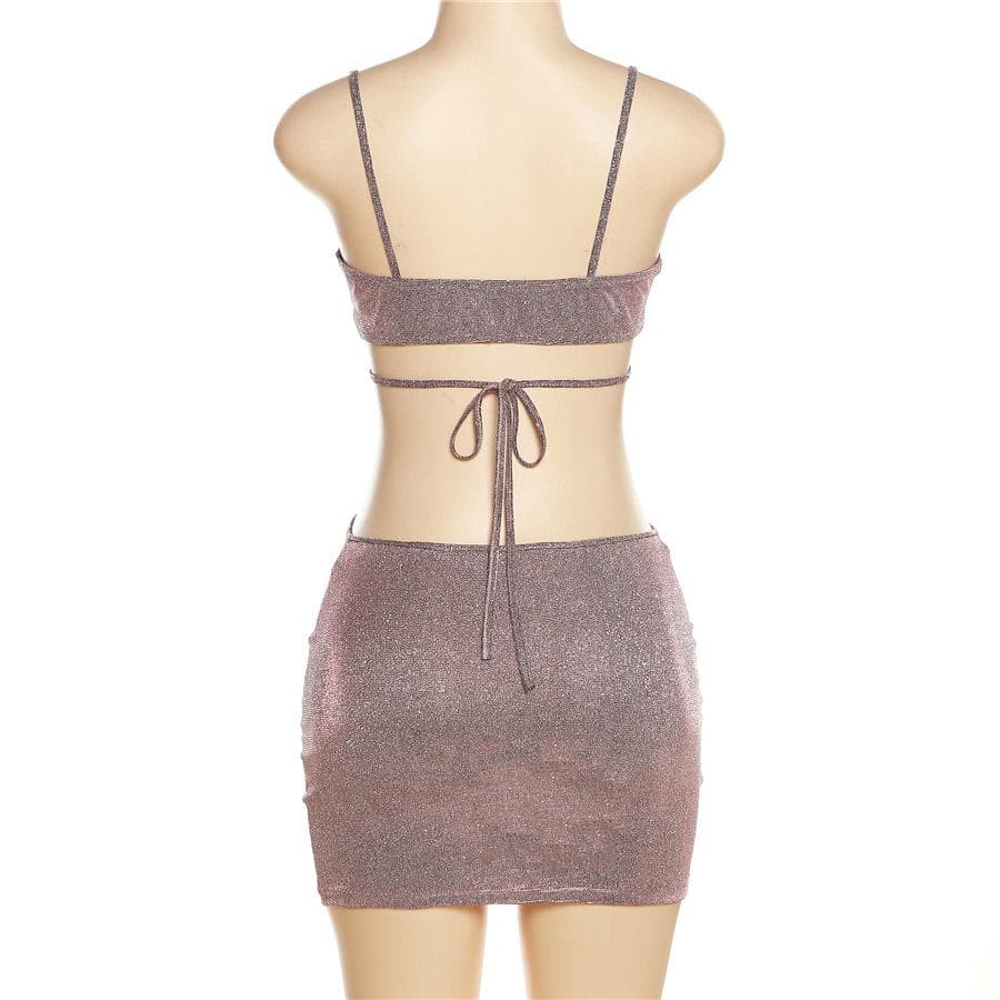 Glitter Criss Cross Strap Waist Cutout Bodycon Mini Dress 4