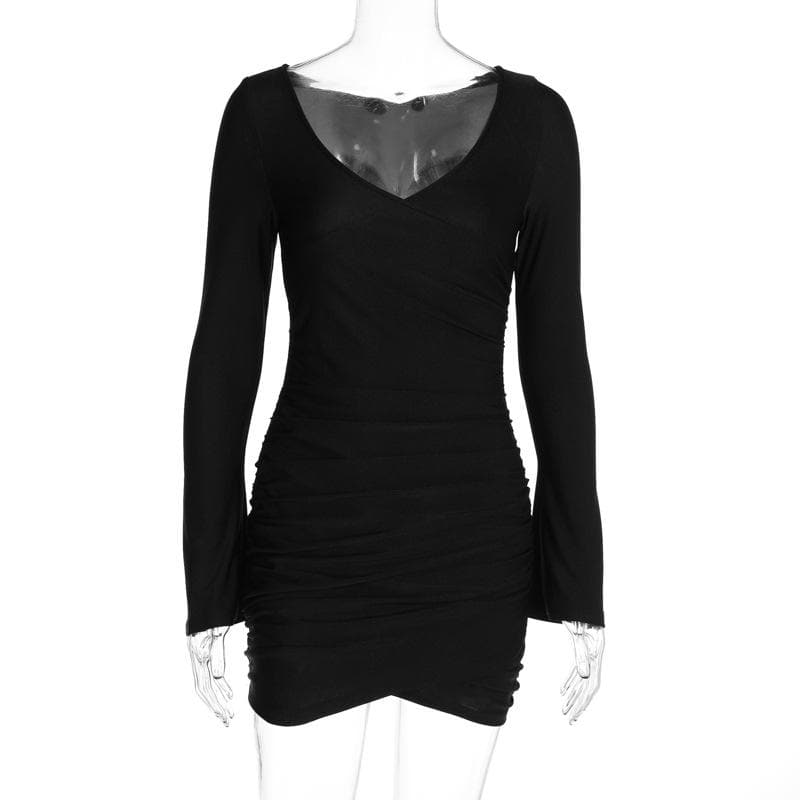 Off Shoulder Cross Front Ruched Long Sleeve Mini Dress 8