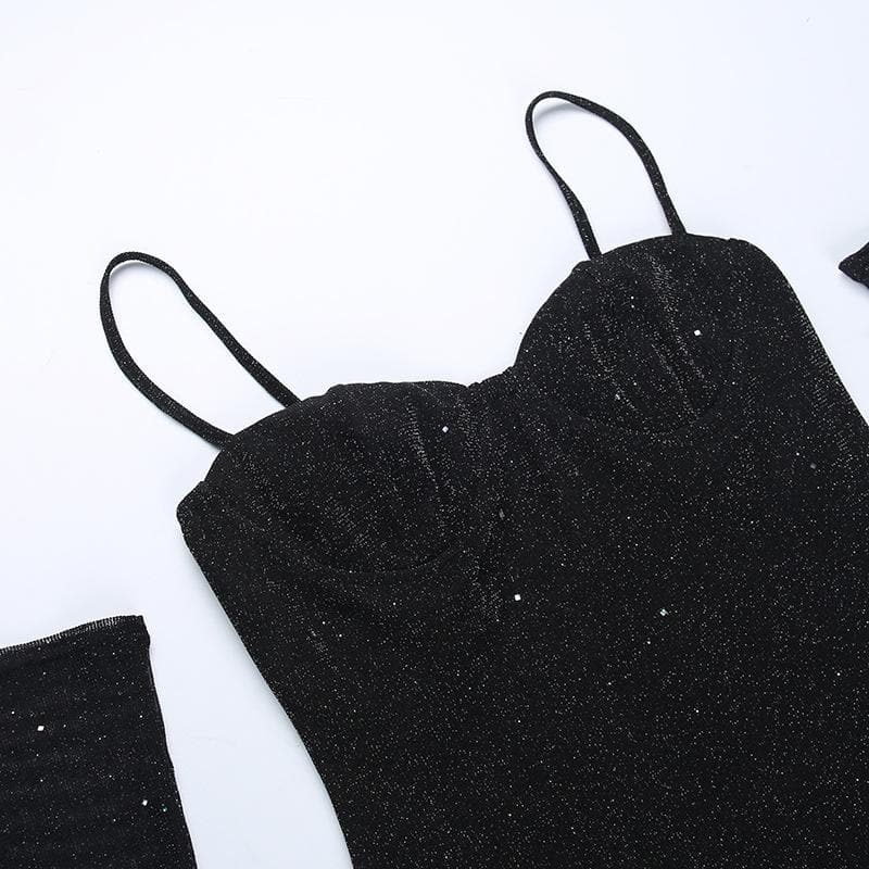 Glitter Sweetheart Spaghetti Strap Side Slit Cami Mini Dress 9