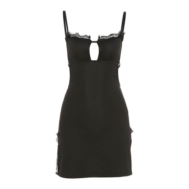 Lace Trim Sweetheart Keyhole Side Slit Backless Cami Mini Dress 9
