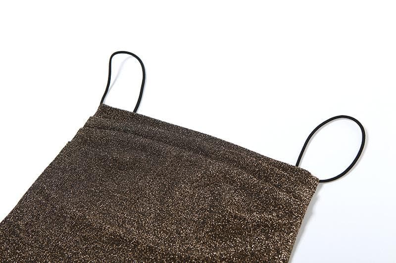 Spaghetti Strap Cowl Neck Glitter Metallic Backless Maxi Dress 5