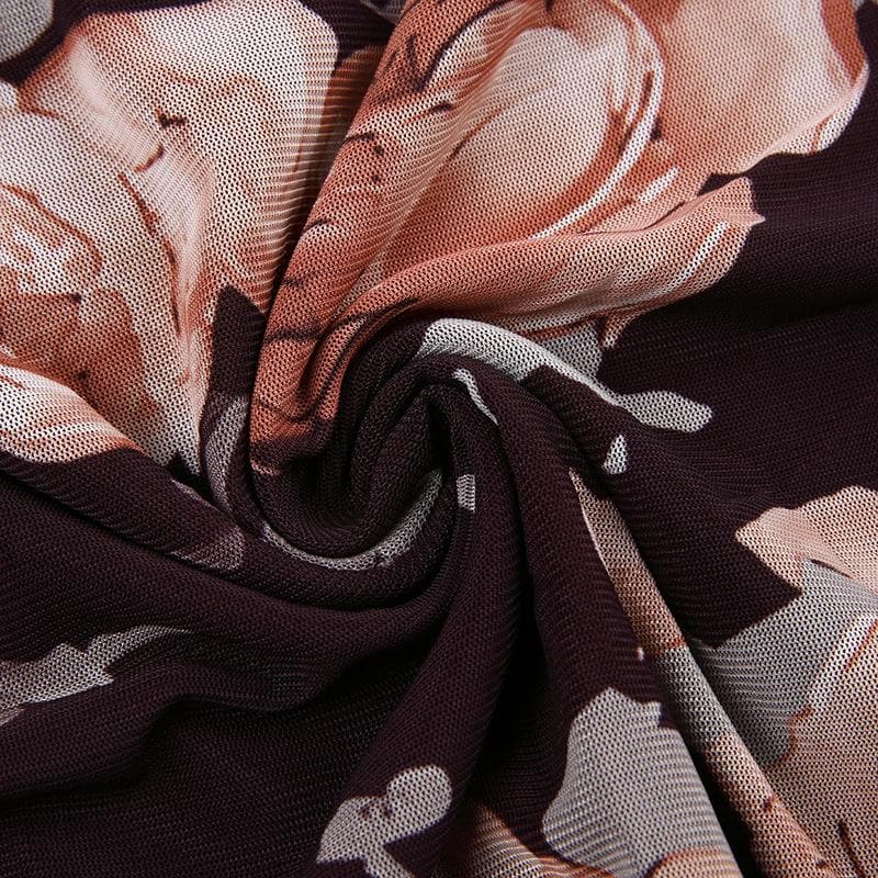 Strapless Floral Print Ruched Mesh Cascade Ruffle Mini Dress 8