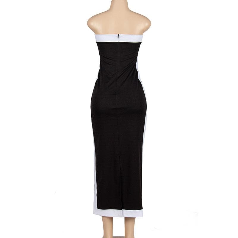 Strapless Contrast Stripe Panel Zip Back Tube Maxi Dress 6