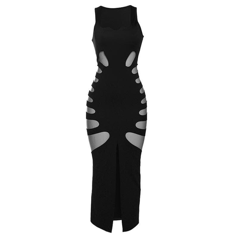 Scoop Neck Sleeveless Side Cutout Hollow Out Bodycon Maxi Dress 9