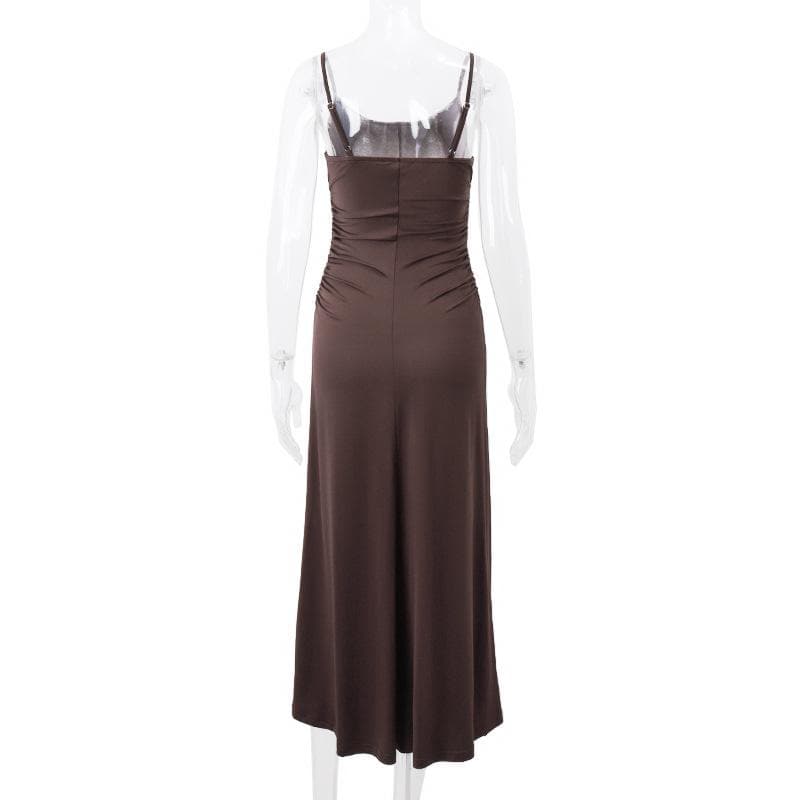 Spaghetti Strap Side Ruched Bodycon Floor-Length Maxi Dress 5