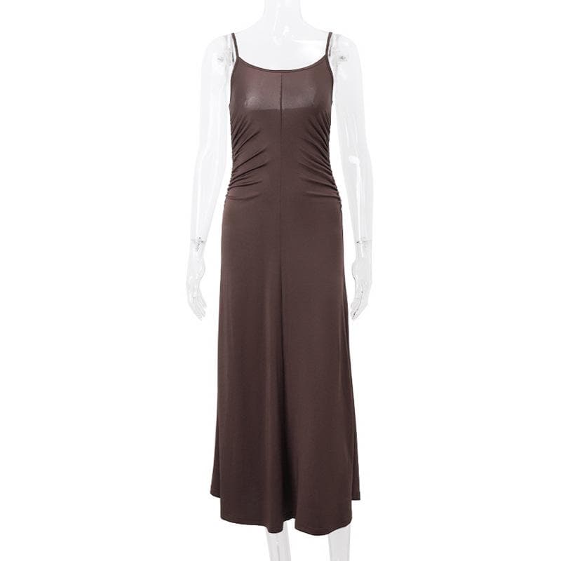 Spaghetti Strap Side Ruched Bodycon Floor-Length Maxi Dress 3