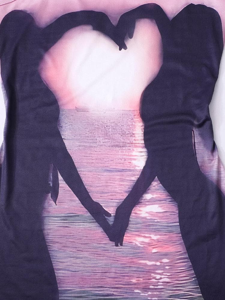 One Shoulder Swan Heart Sunset Graphic Bodycon Mini Dress 6