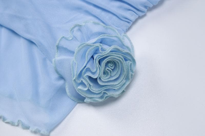 Strapless Ruched Mesh Rosette Asymmetric Hem Mini Dress 7
