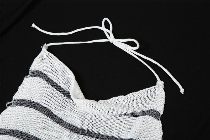 Halter Tie Neck Sheer Stripe Crochet Knit Bodycon Maxi Dress 4