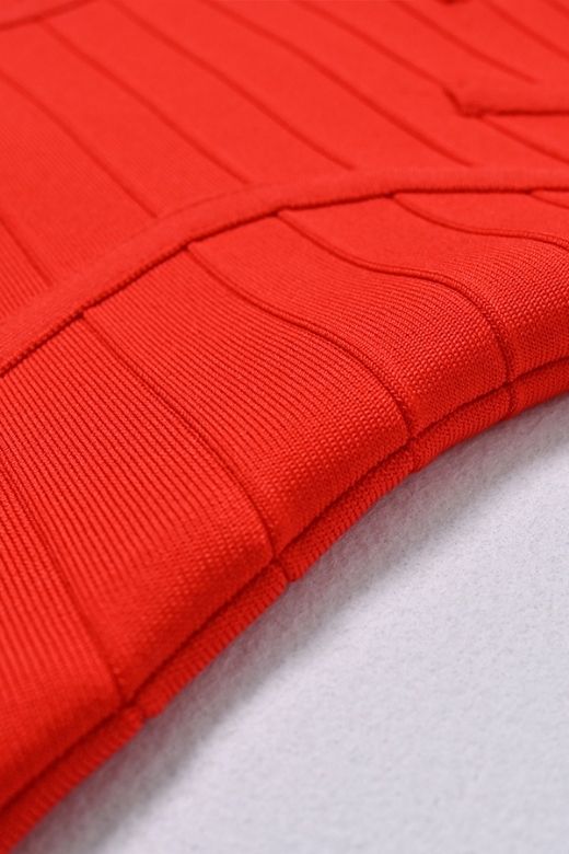 Lipstick Red Square Neck Wide Strap Curved Panel Bandage Midi Dress 9