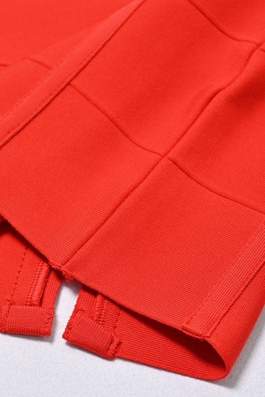 Lipstick Red Square Neck Wide Strap Curved Panel Bandage Midi Dress 10