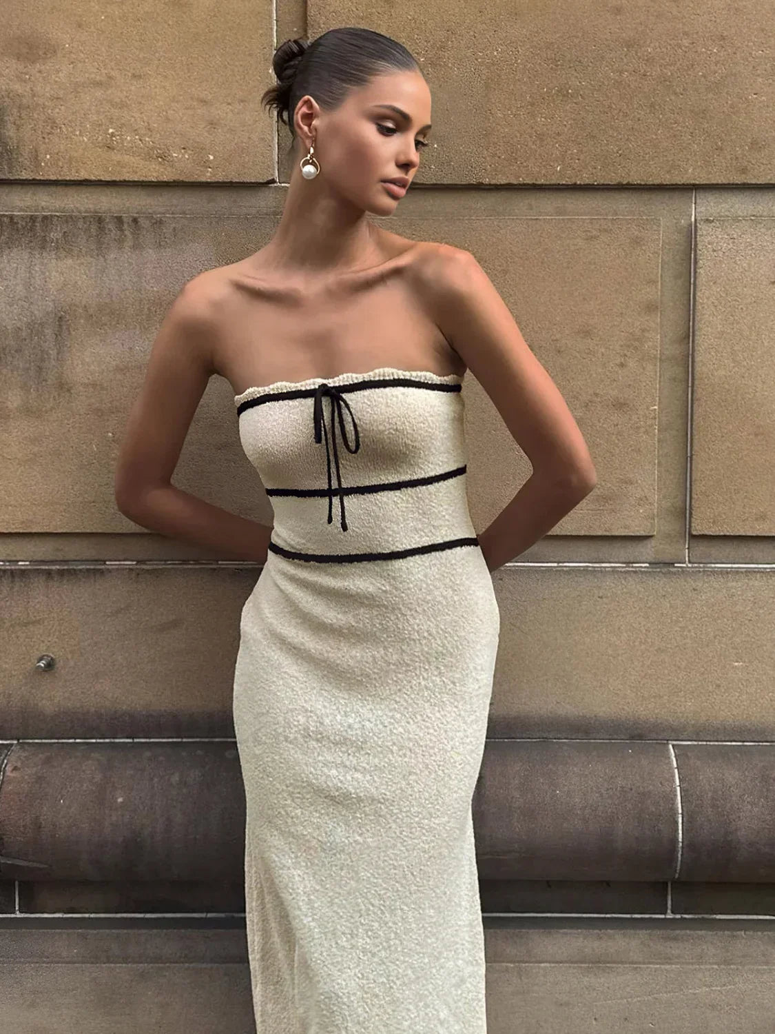 Apricot Knotted Tube Midi Sweater Dress 10