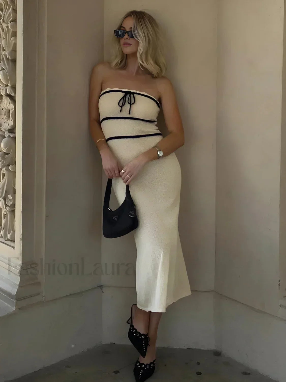 Apricot Knotted Tube Midi Sweater Dress 2