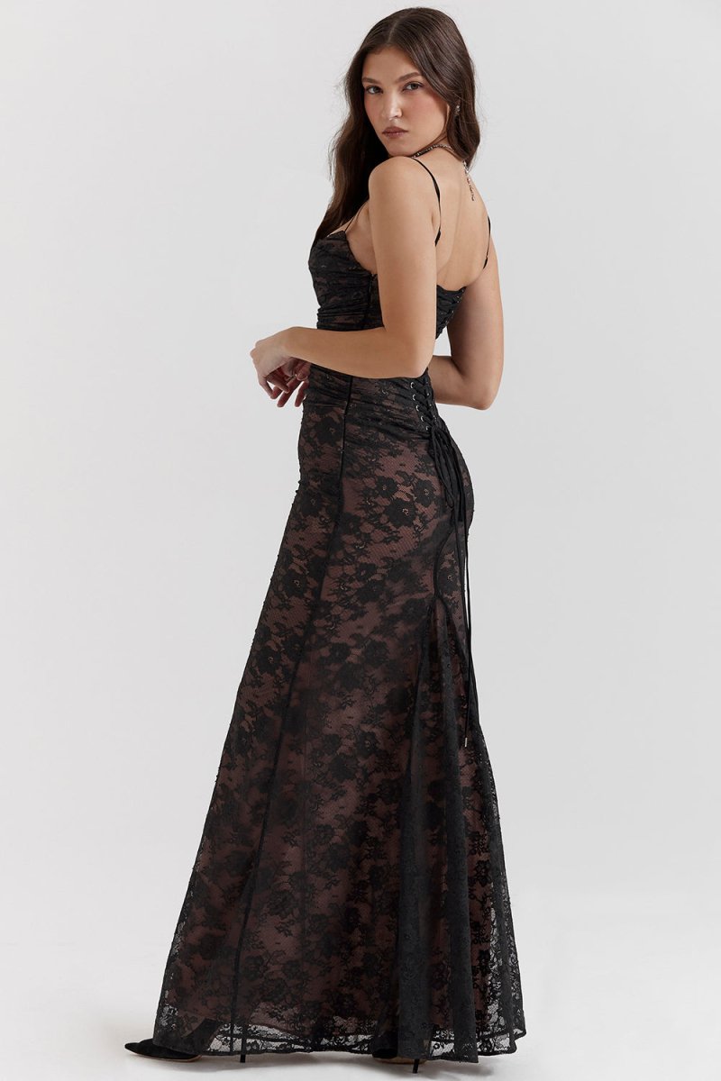 Floral Lace Cowl Neck Spaghetti Strap Bolero Shrug Maxi Dress 6
