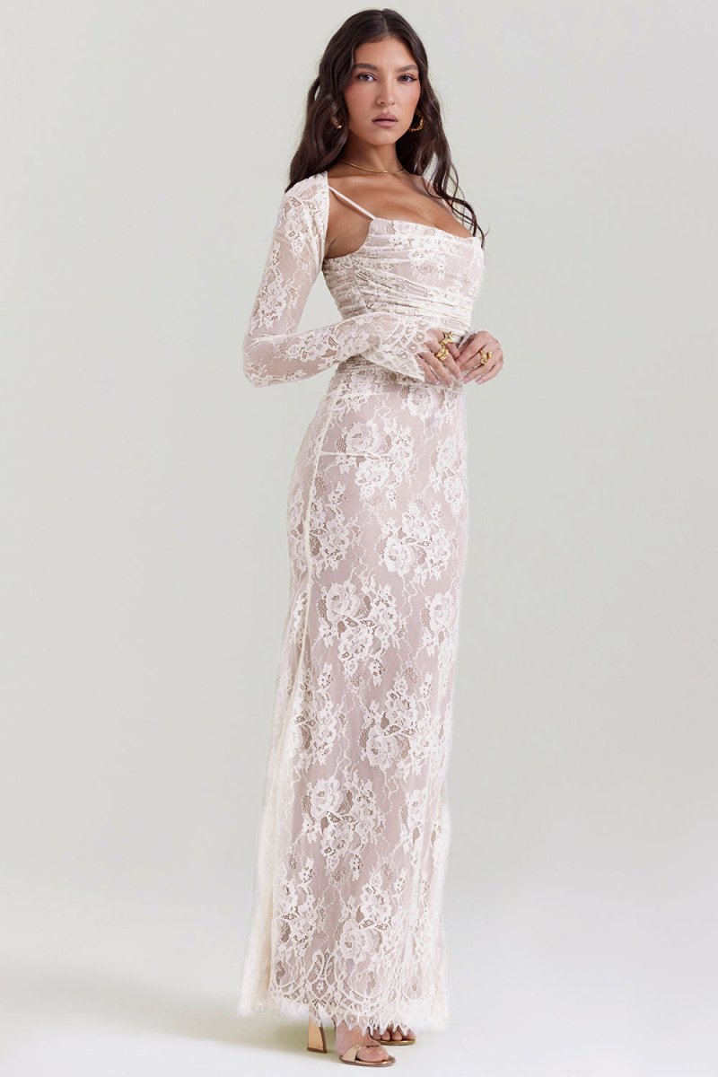 Floral Lace Cowl Neck Spaghetti Strap Bolero Shrug Maxi Dress 8