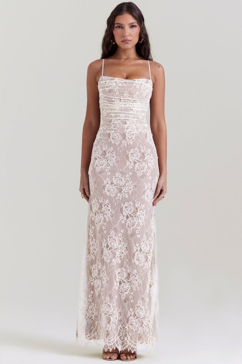 Floral Lace Cowl Neck Spaghetti Strap Bolero Shrug Maxi Dress 9
