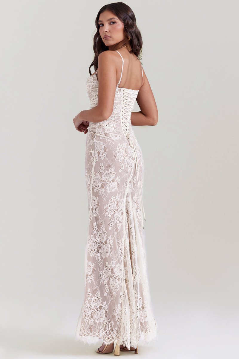 Floral Lace Cowl Neck Spaghetti Strap Bolero Shrug Maxi Dress 10
