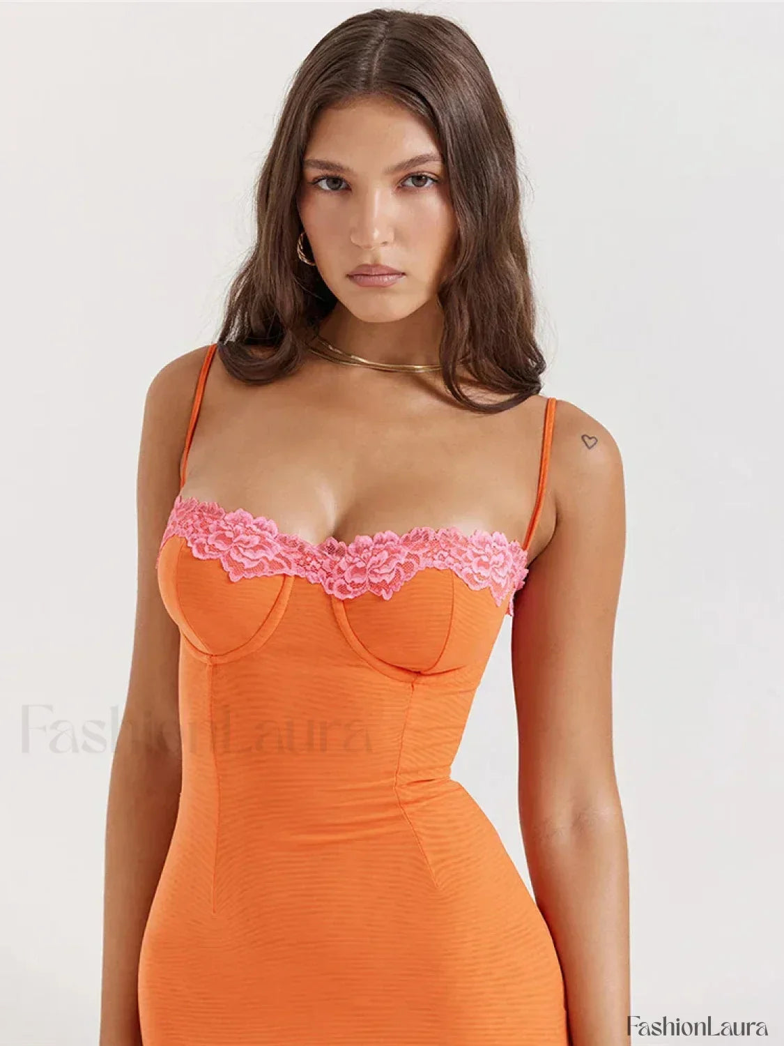 Orange Lace Patchwork Strapless Maxi Dress 6
