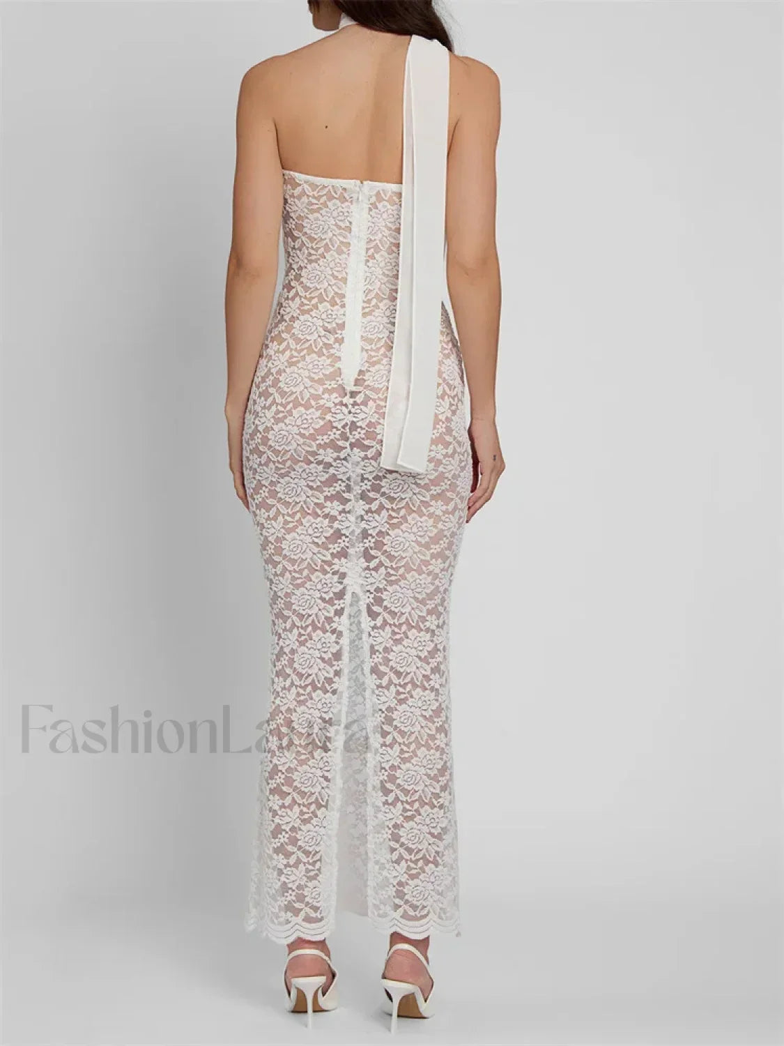 White Lace Sheer Strapless Floral Maxi Dress 2