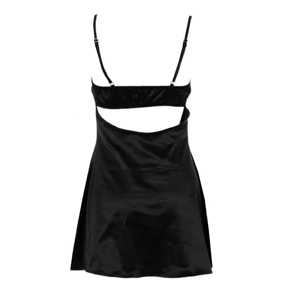 Lace Trim Cupped Bodice Spaghetti Strap Satin A-Line Mini Dress 3
