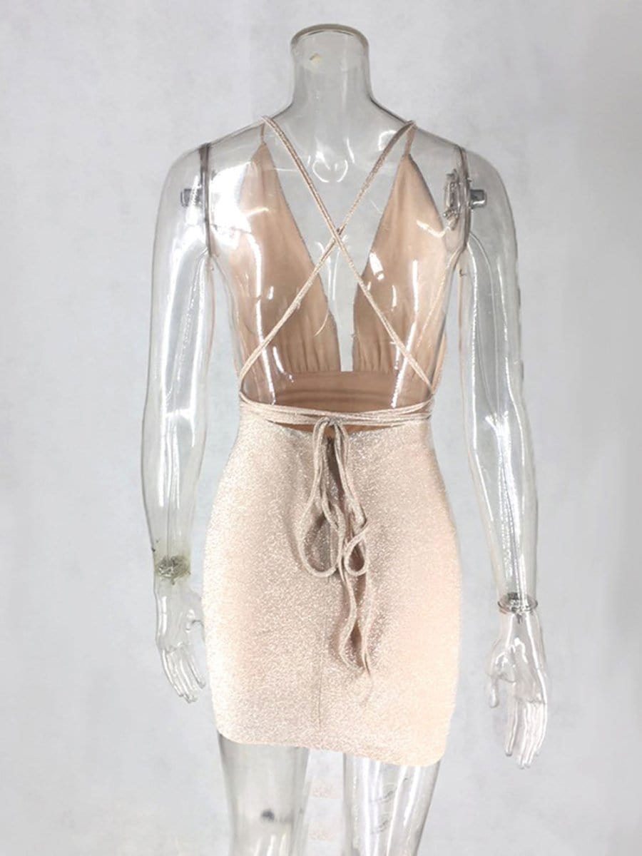 Glitter Halter Deep V-Neck Plunging Bodycon Mini Dress 8