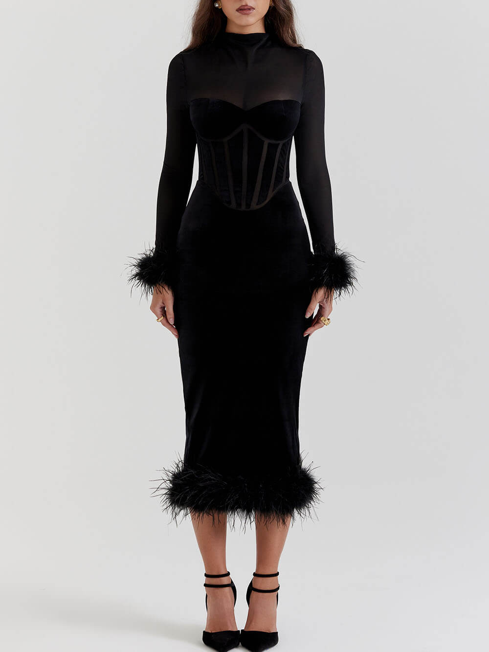 Velvet Scoop Neck Spaghetti Strap Bodycon Midi Dress 2
