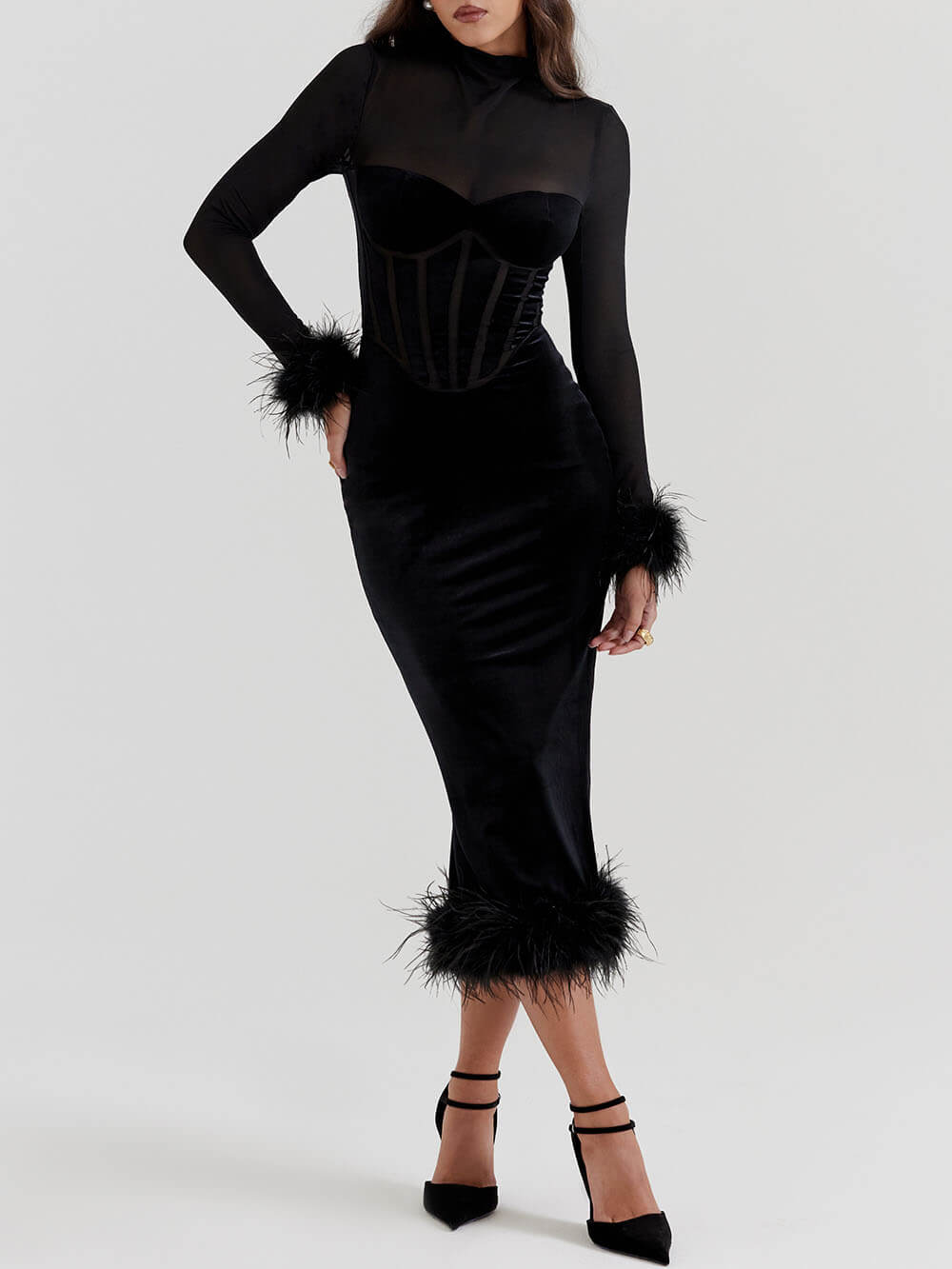 Velvet Scoop Neck Spaghetti Strap Bodycon Midi Dress 4