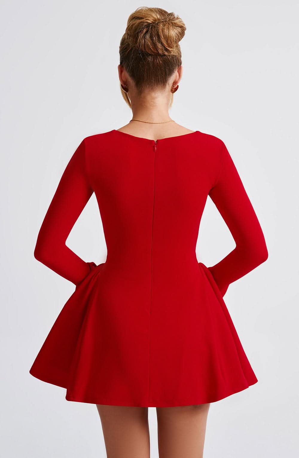 Sweetheart Neck Bow Detail Long Sleeve Fit And Flare Mini Dress 4