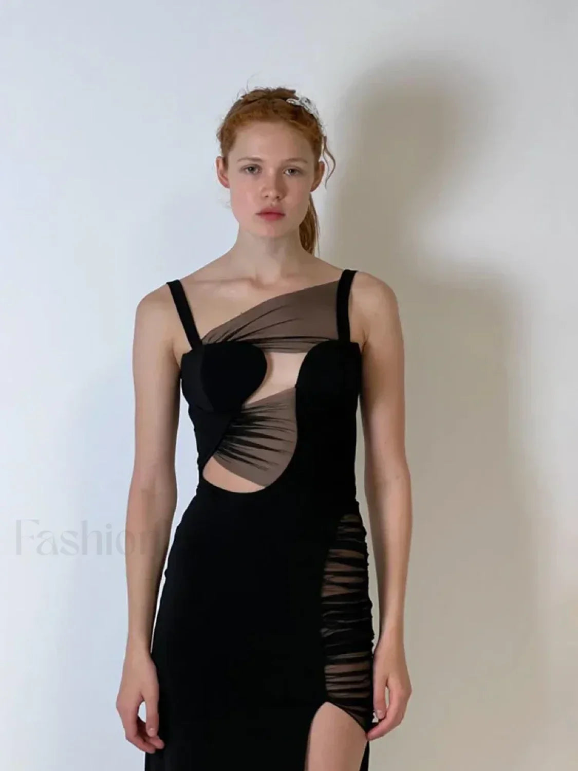 Black Mesh Hollow V-Neck Maxi Dress 5