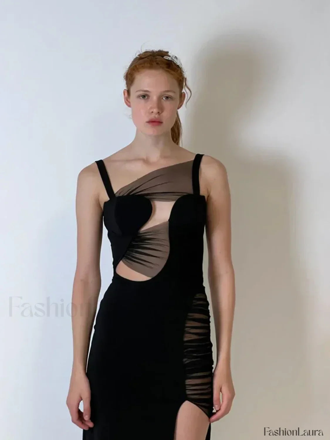 Black Mesh Hollow V-Neck Maxi Dress 10