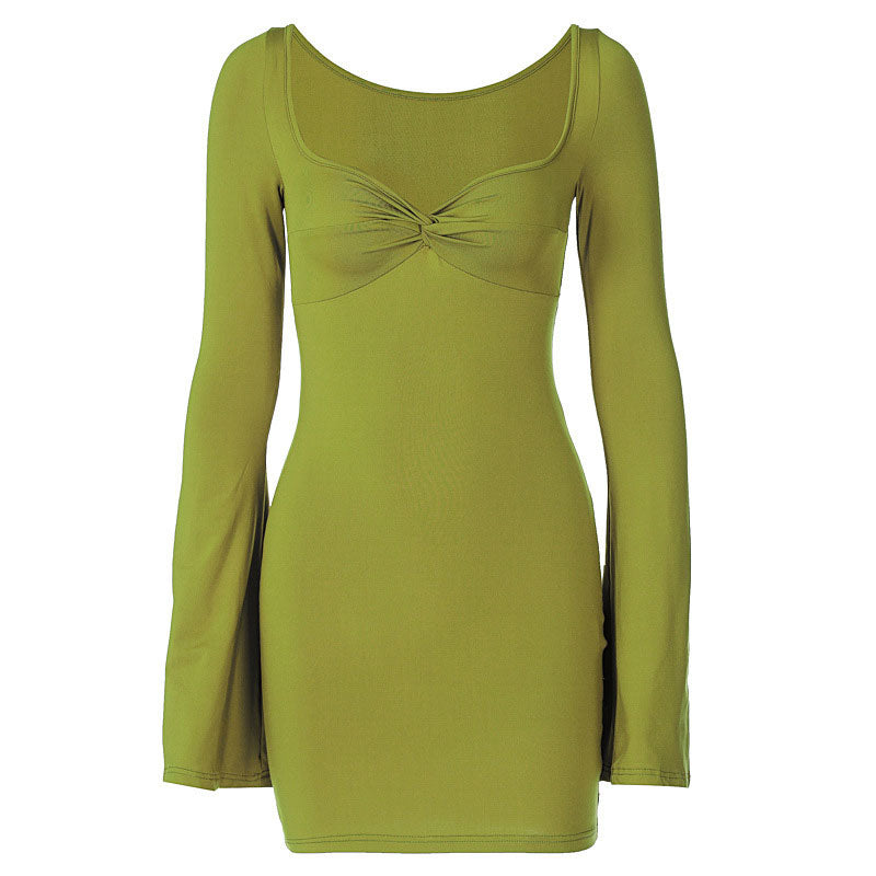 Sweetheart Neck Twist Front Bell Sleeve Bodycon Mini Dress 2
