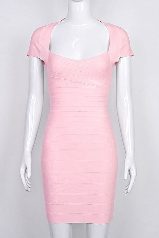 Dusty Pink Sweetheart Cap Sleeve Bandage Bodycon Mini Dress 9