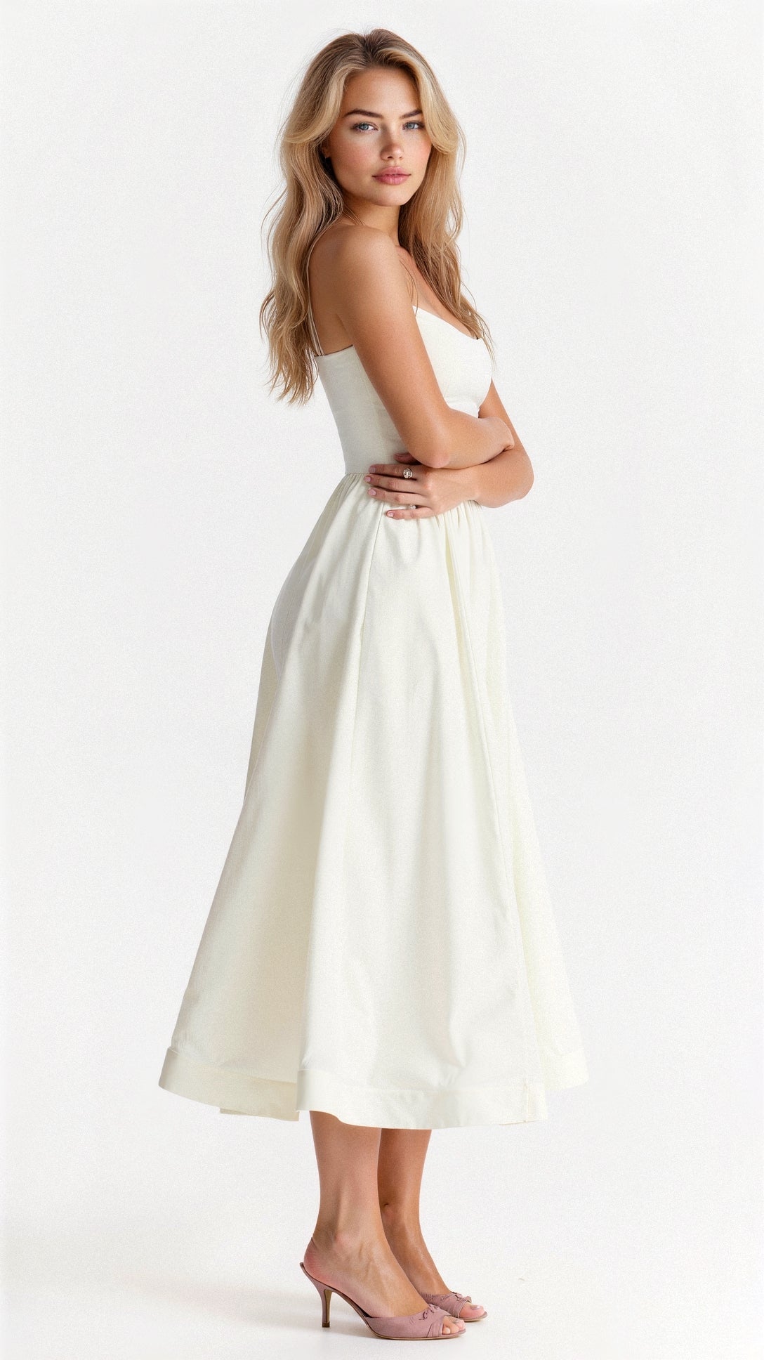 Spaghetti Strap Scoop Neck Gathered Waist Fit and Flare Midi Dress 5