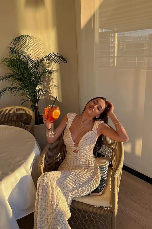 Deep V Neck Keyhole Empire Waist Crochet Open Knit Bodycon Maxi Dress 3