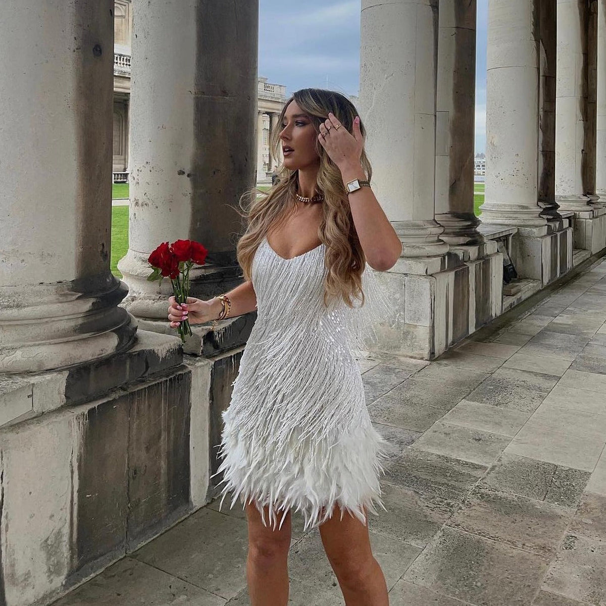 Strapless Sequin Fringe Hem Mini Dress 18