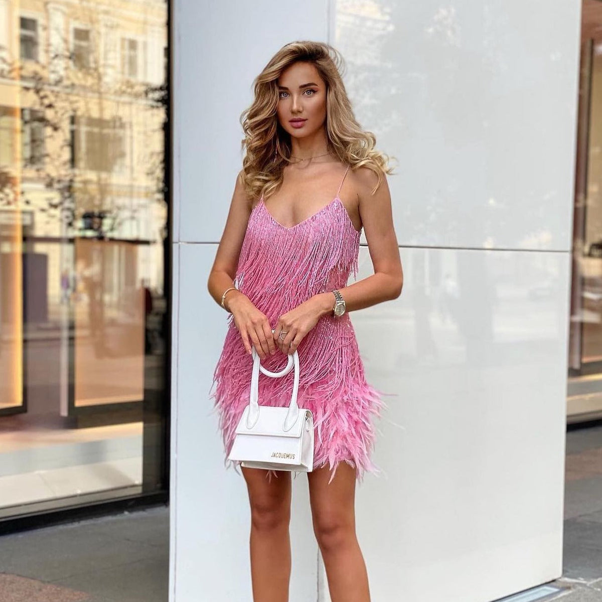 Strapless Sequin Fringe Hem Mini Dress 3