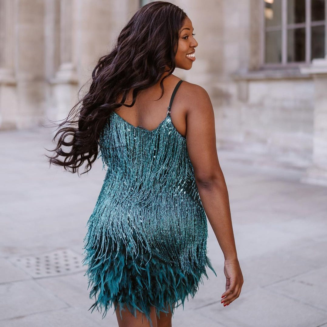 Strapless Sequin Fringe Hem Mini Dress 5