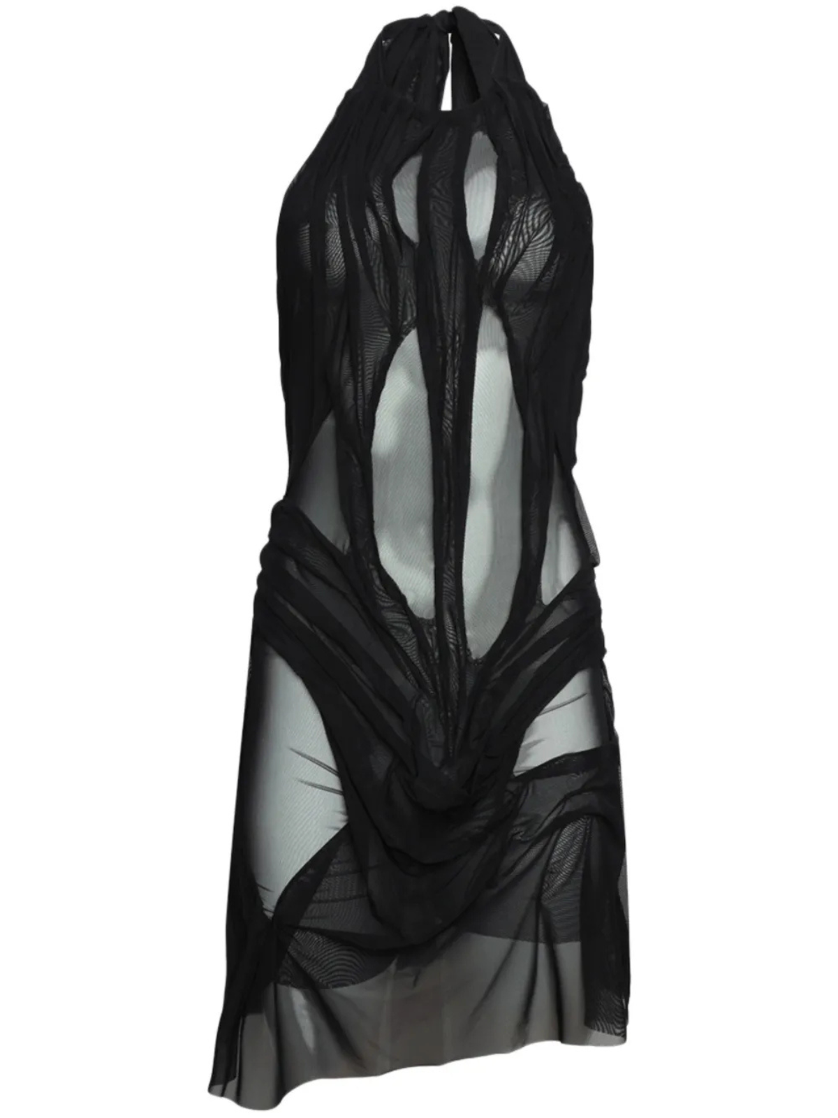 Halter Ruched Mesh Panel Cutout Mini Dress 3